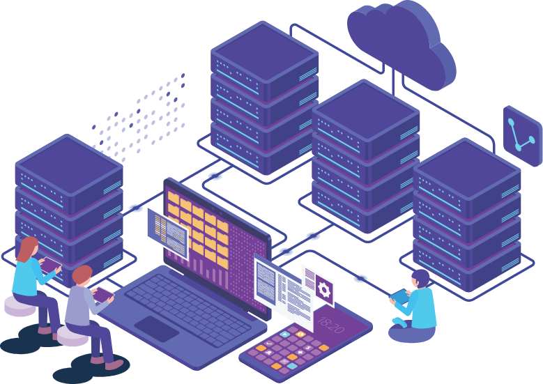 Illustration of servers connected to a computer
